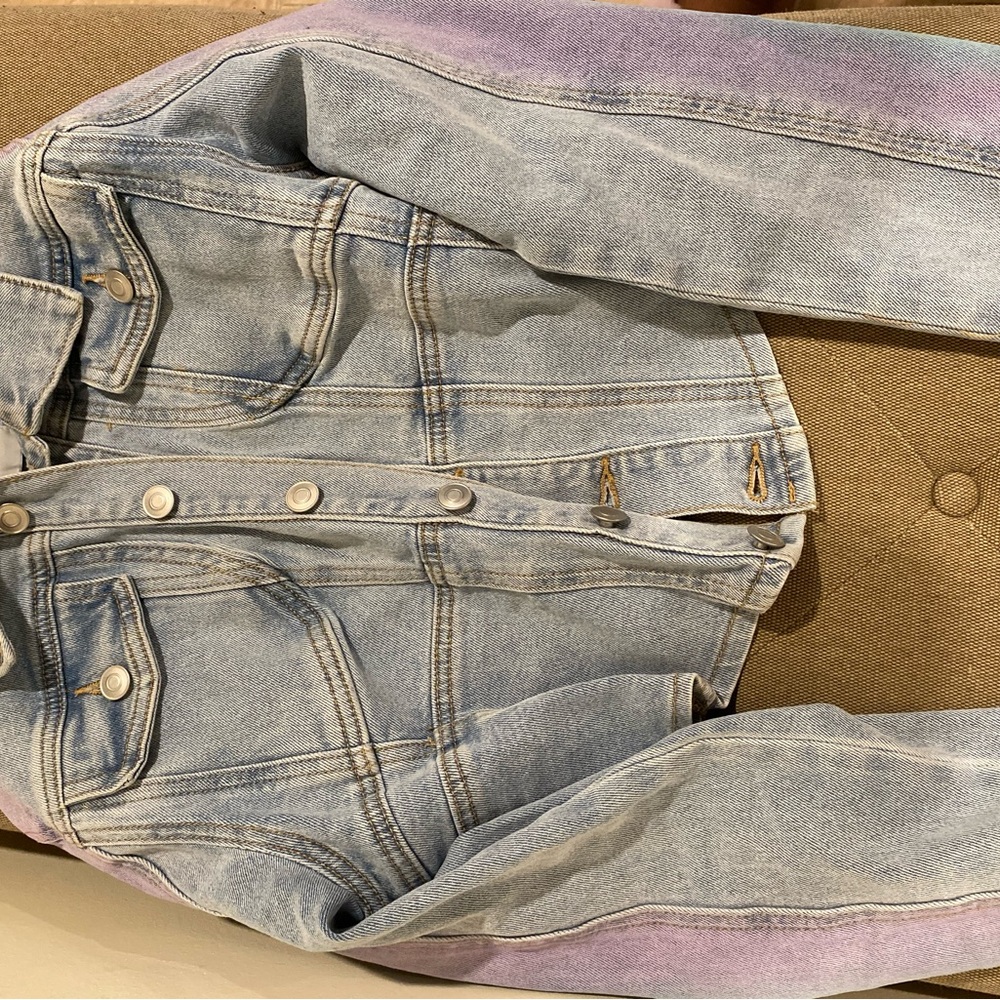 Fashion Nova - Multi Colored Cropped Denim Jacket ( Medium Wash )